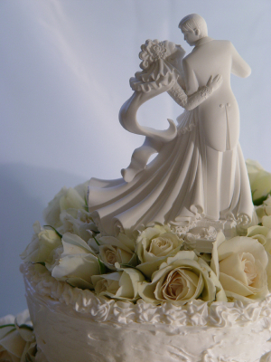 bride and groom on top of a wedding cake