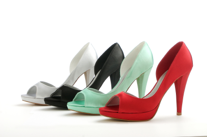 row of high heeled shoes