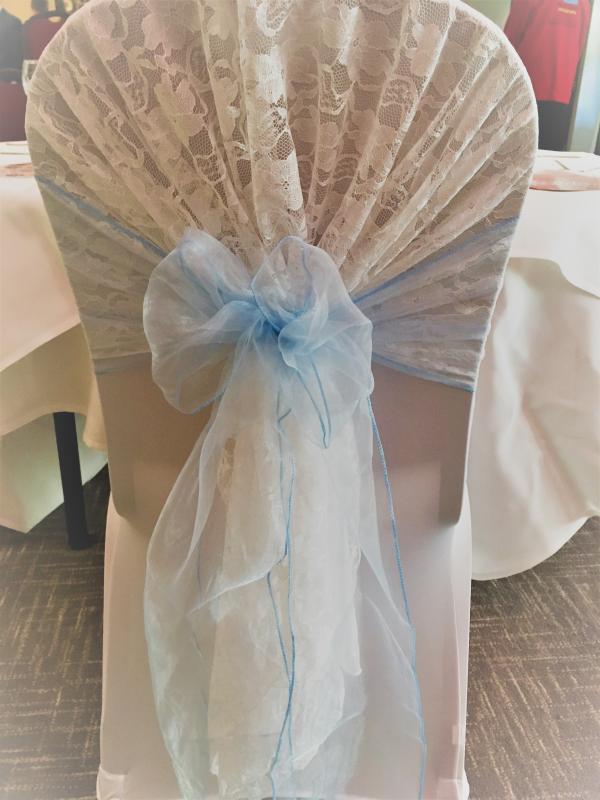 Chair cover hire, lace and oranza 