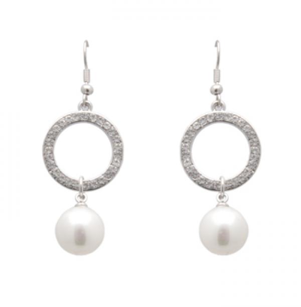 Costume Pearl Drop Earrings with Swarovski Crystals