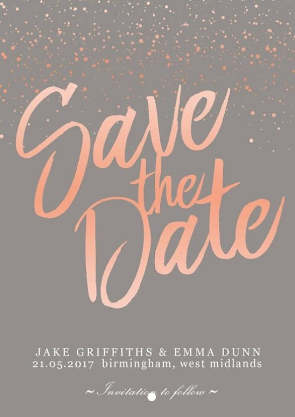 Rusty pink and grey modern save the date design
