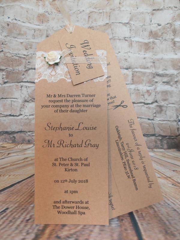Rustic, Vintage, Shabby Chic , Lace & Rose wedding Invitation