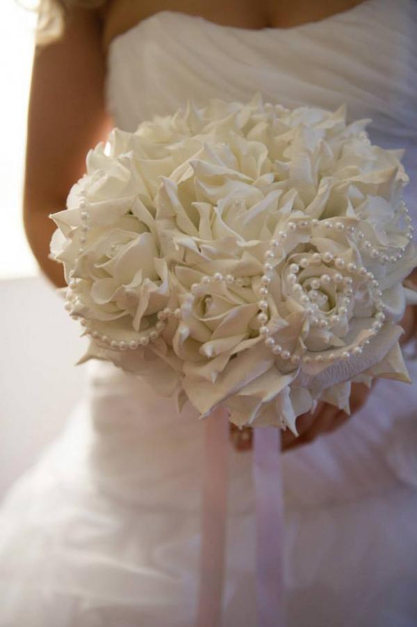 White Rose and Pearl Bridal Bouquet