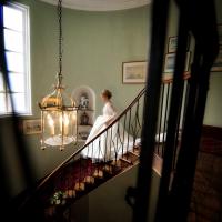 Bride on the stairs at Homme House