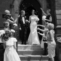 Bride and groom leaving the chapel