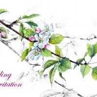 Apple blossom, hand painted wedding invitation