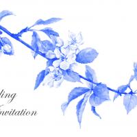 Blue apple blossom, hand painted wedding invitation