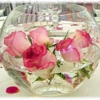 rose filled fish bowl centrepiece center piece wedding