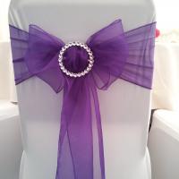 wedding chair cover with purple sash