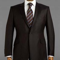 Tailored, bespoke, lightweight chocolate brown stripe wedding groom suit