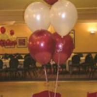 red and white five balloon cluster
