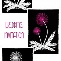 Black & White Dandelion, hand painted wedding invitation