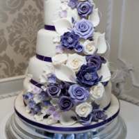 Purple Floral Casading Wedding Cake