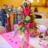 tall pink and green centrepiece