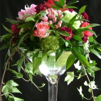 Wedding centrepiece martini glass vase flowers