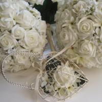 Ivory Rose/Gyps/Starflower Bouqets and Flower Girl Heart