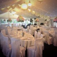 chair covers & conical vase centrepiece