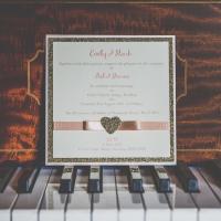 Gold & Peach Glitter Heart Wedding Invitation