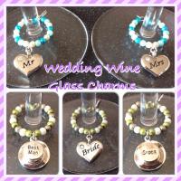 Mr, Mrs, Bride, Groom top hat and hearts wine glass charms