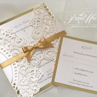 Ivory & HOney Gold Laser cut Wedding Invitation