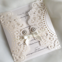 Pearls & Ribbon Laser Cut invitation