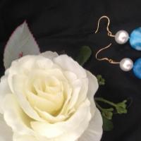 Beautiful blue agate and pearl stone earrings.