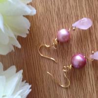 Gold plated sterling silver morganite and pink cultured pearl earrings.
