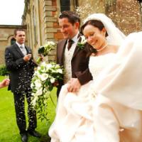 ben fones photography wedding bride and groom leaving church, confetti