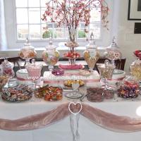 modern wedding candy cart buffet table